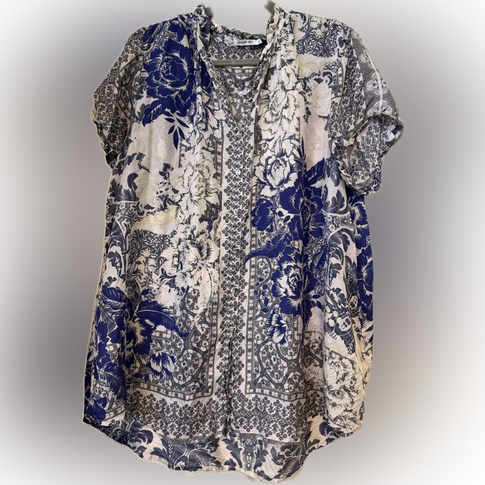 Johnny Was Blue and Cream Floral Tunic
